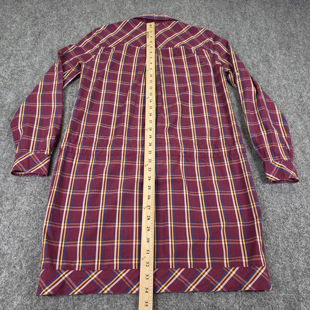 Lacoste Dress Womens 40 Red Plaid Shirt Dress Roll Tab Sleeve Cotton Pockets - Picture 10 of 16
